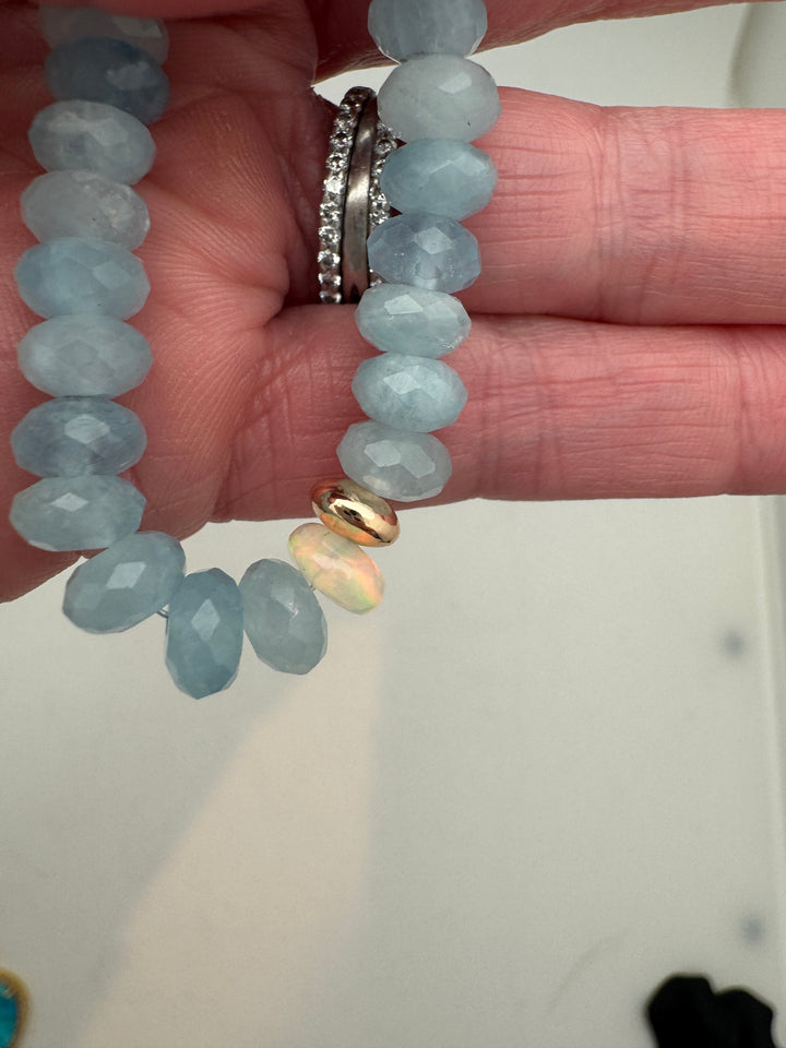 Aquamarine and Opal Faceted Necklace
