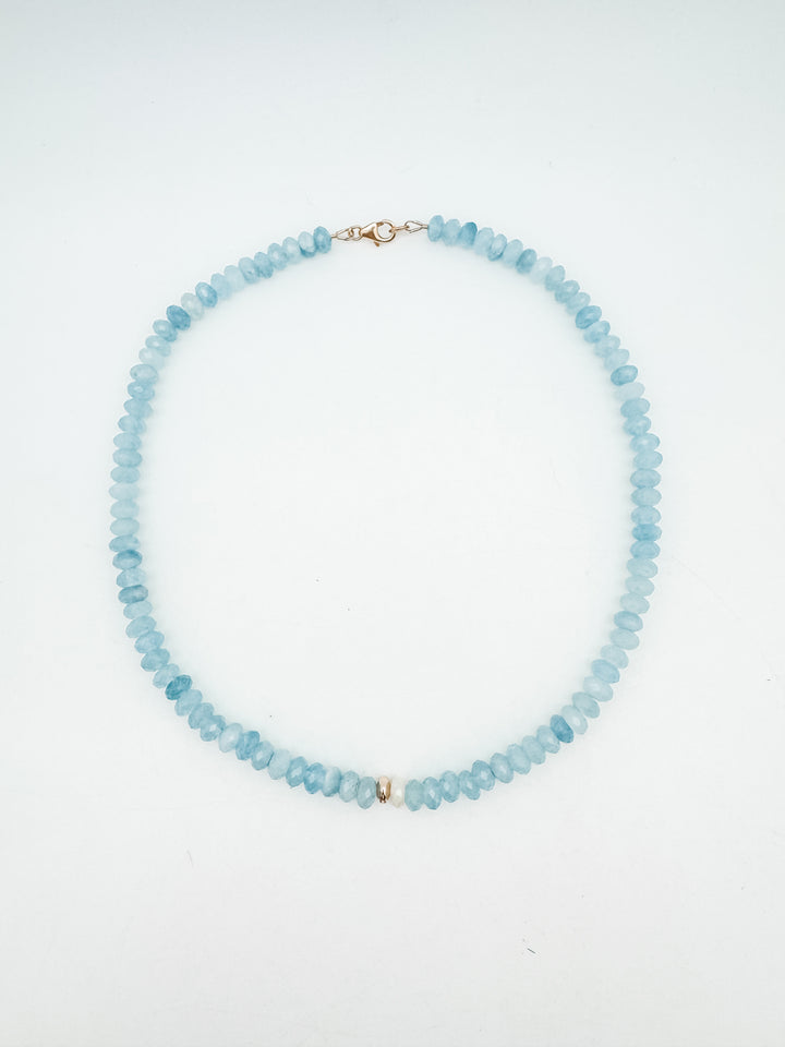 Aquamarine and Opal Faceted Necklace