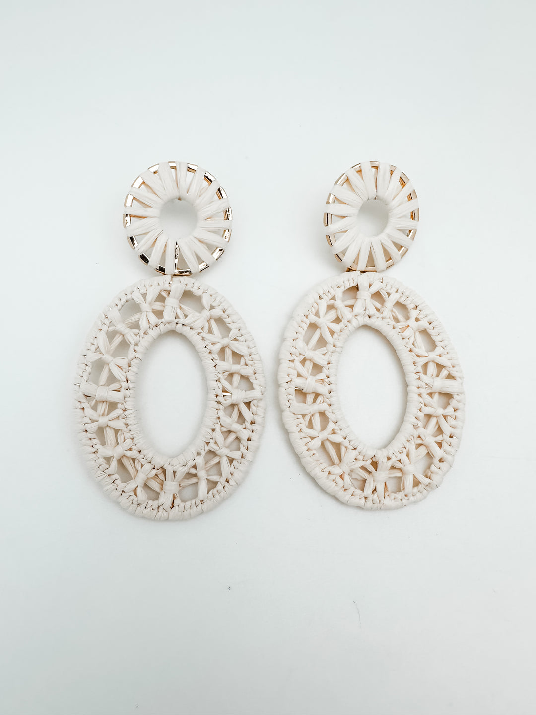 Cream Raffia Wrapped Crocheted Earrings