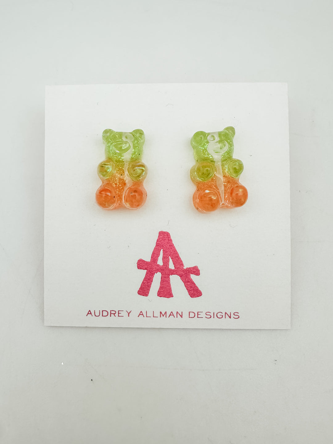 Green/Orange Gummy Bear Stud Earrings