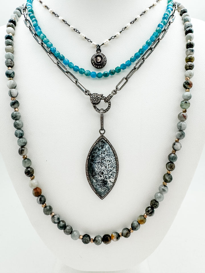 Snow Opal Pave Diamond Pendant