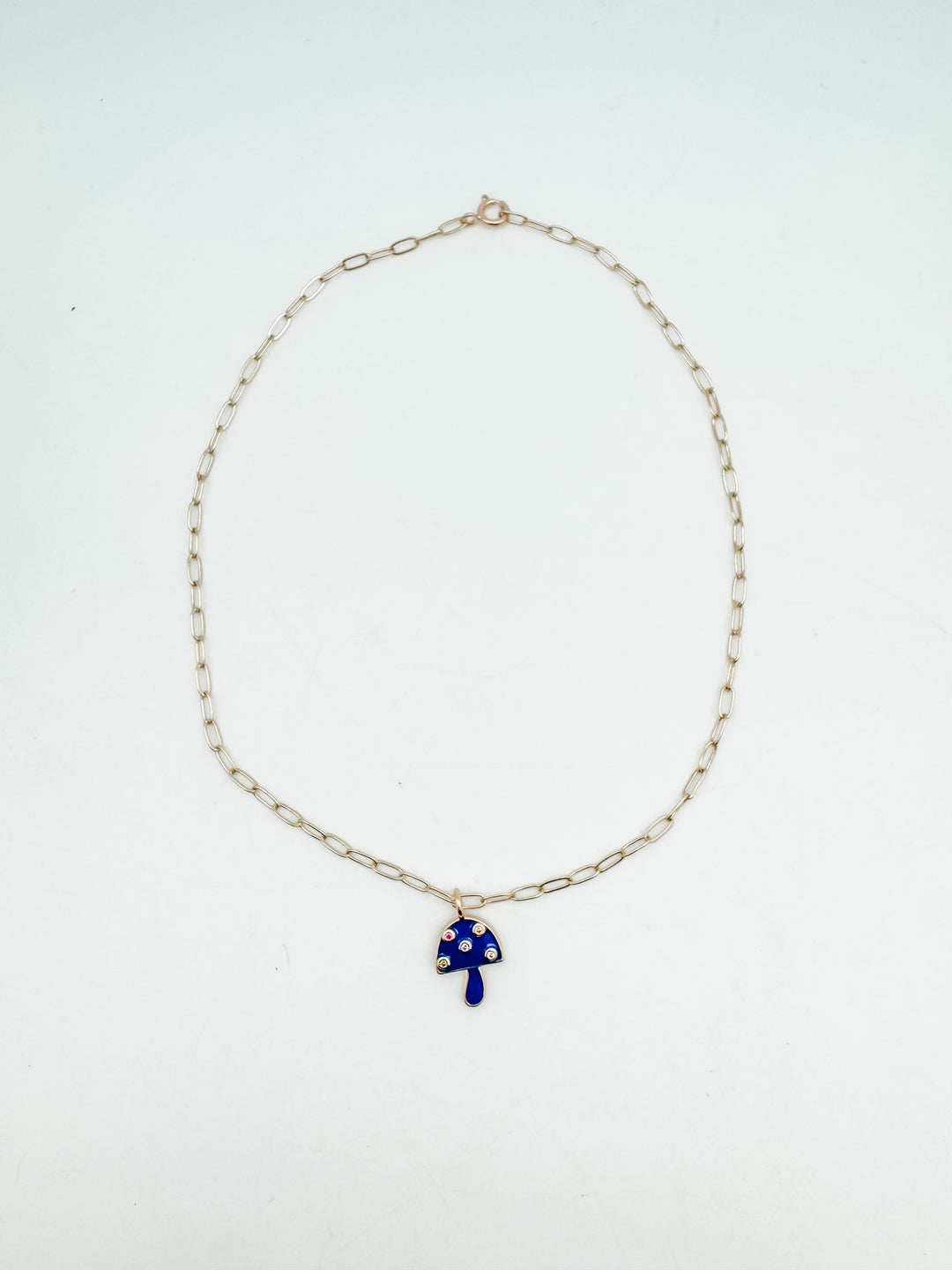 Blue mushroom pendant necklace