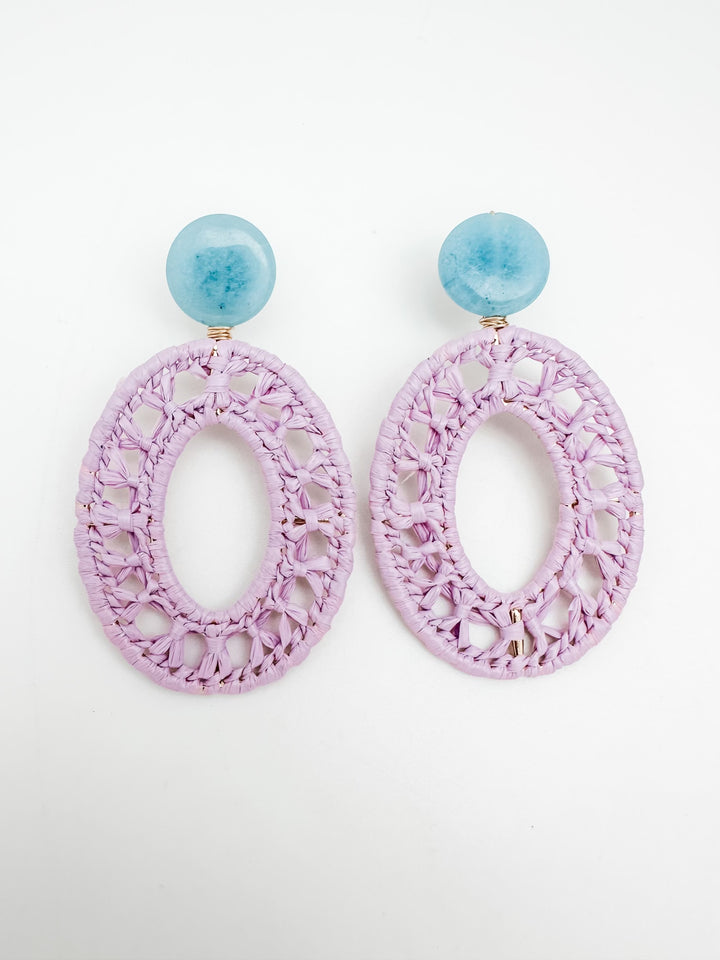Lavender Crocheted Raffia Wrapped Earrings