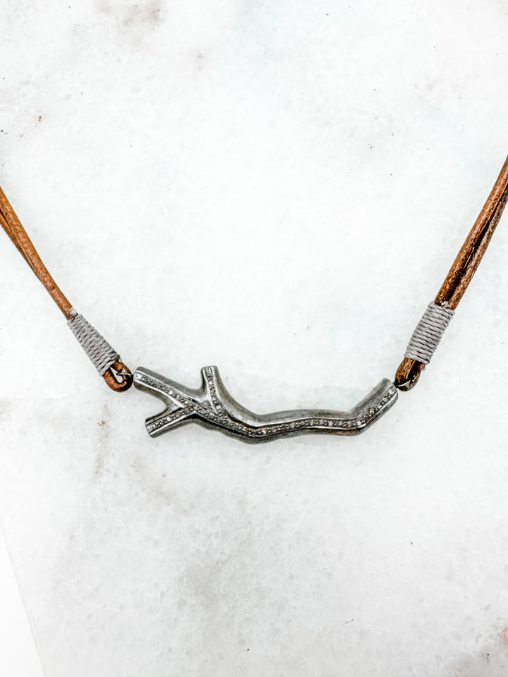 Leather and Diamond Branch Necklace