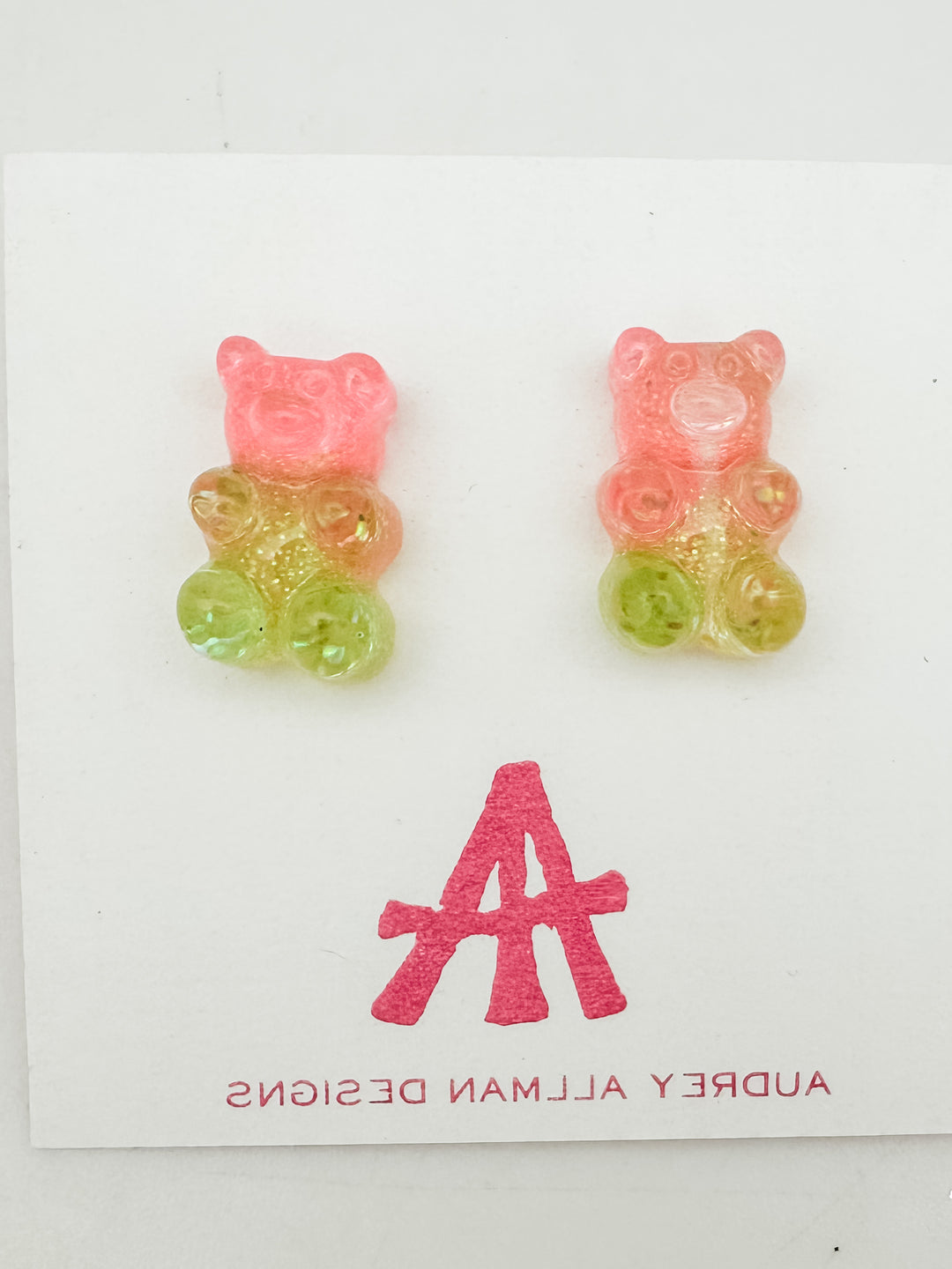 Pink/Green Gummy Bear Stud Earrings
