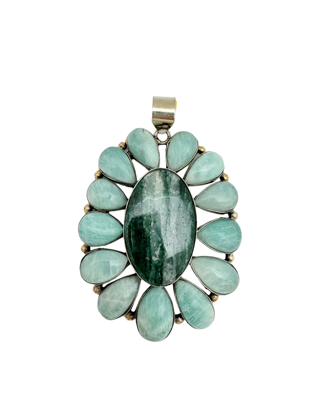 Amazonite and Emerald Flower Pendant