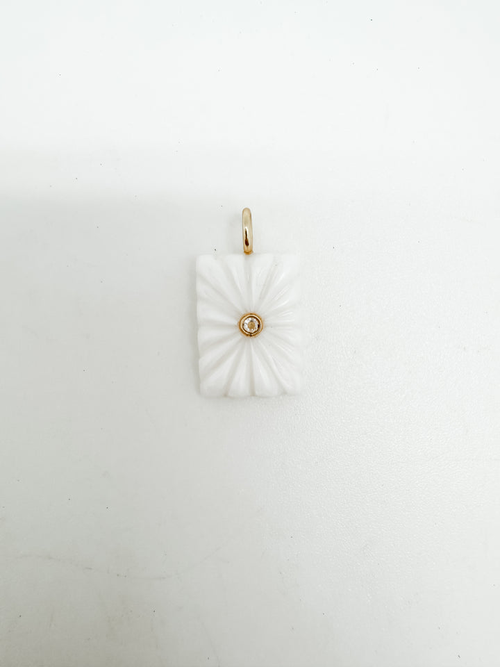 Fluted Rectangle White Agate Charm