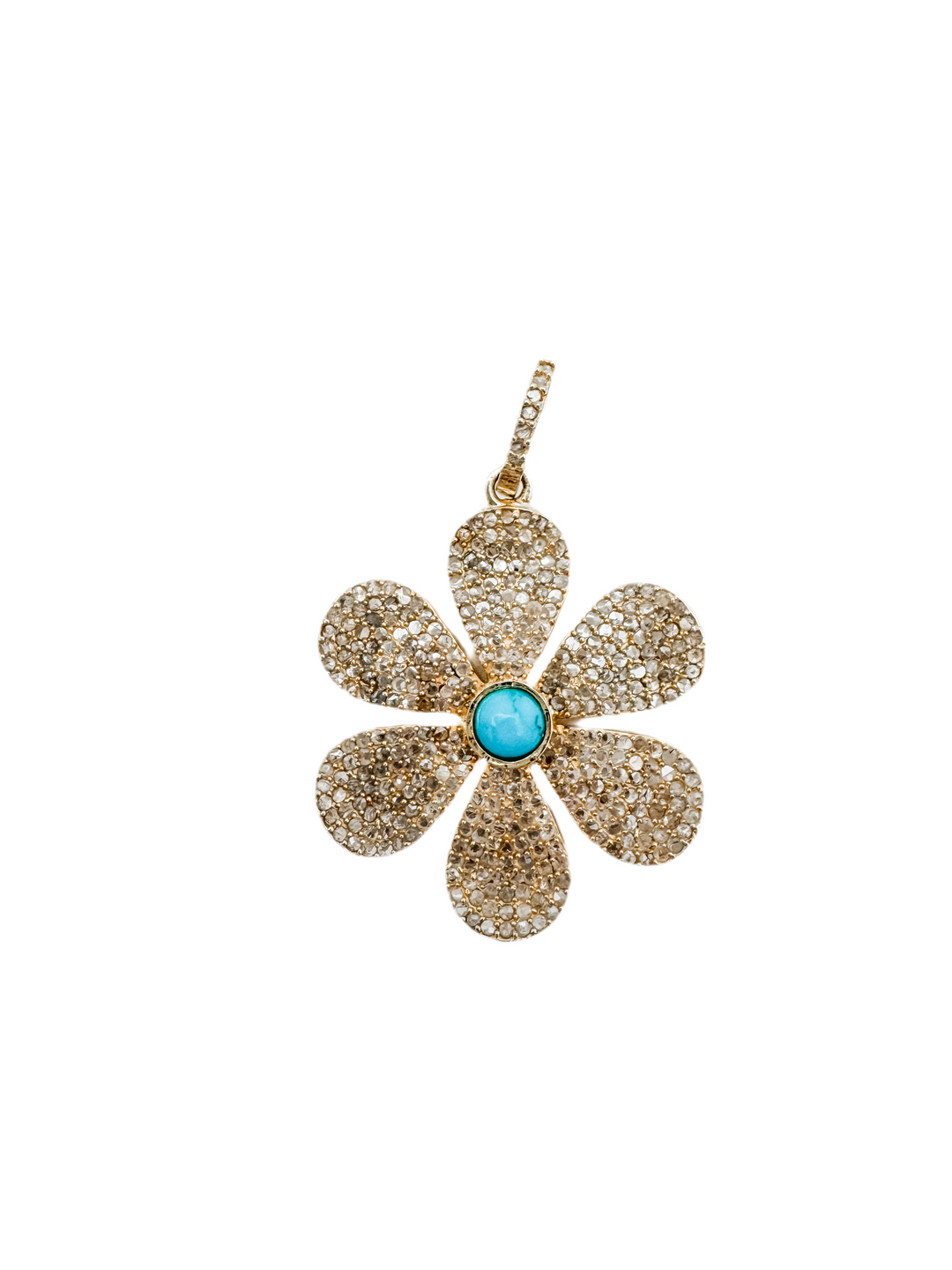 Pave Diamond and Turquoise Flower Pendant