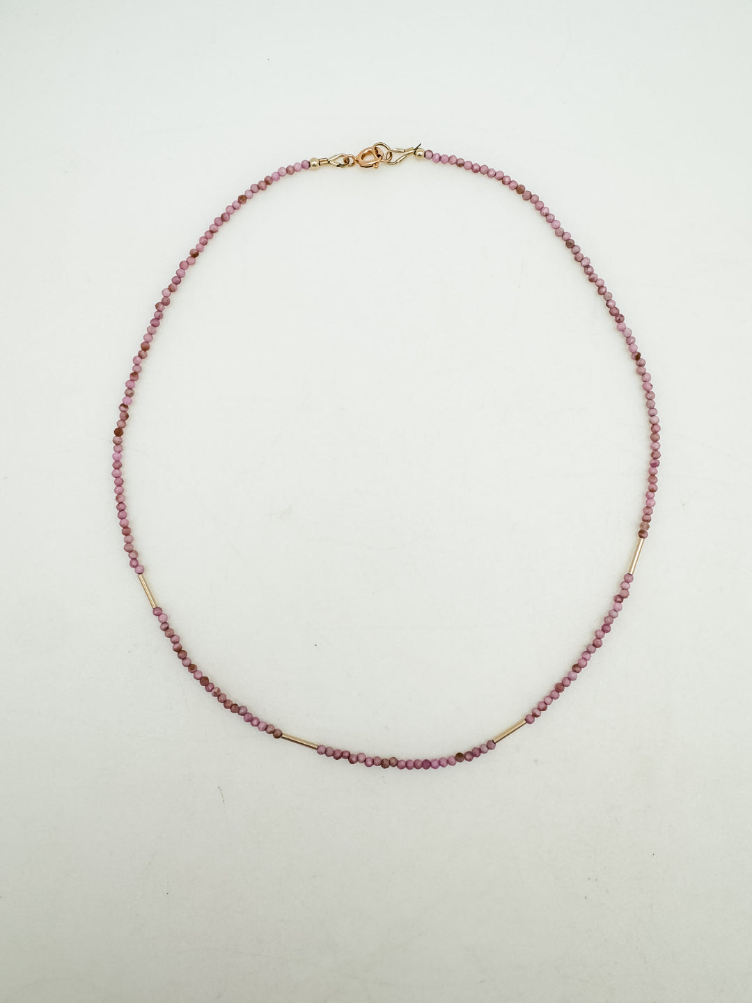 Pink Rhodachridite and Gold Bar Necklace