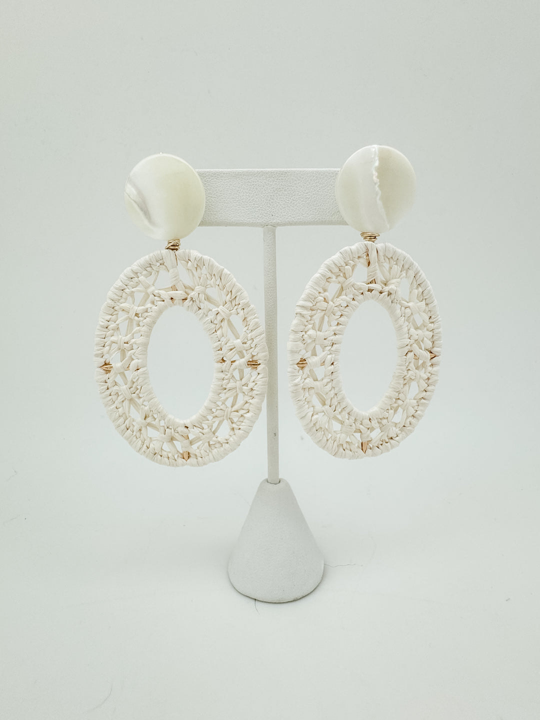 Cream Oval Raffia Crochet Earring