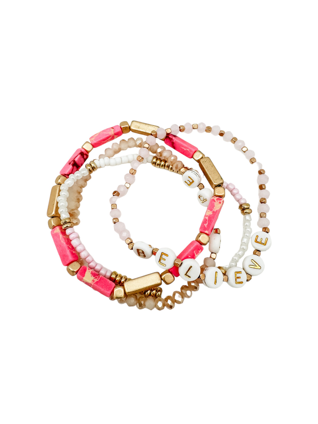 Pink and White Bracelet Stack