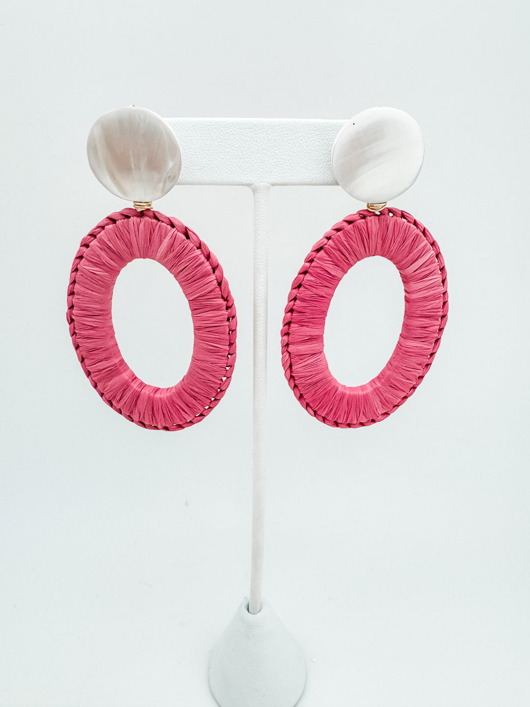 Pink Raffia and Pearl Earrings