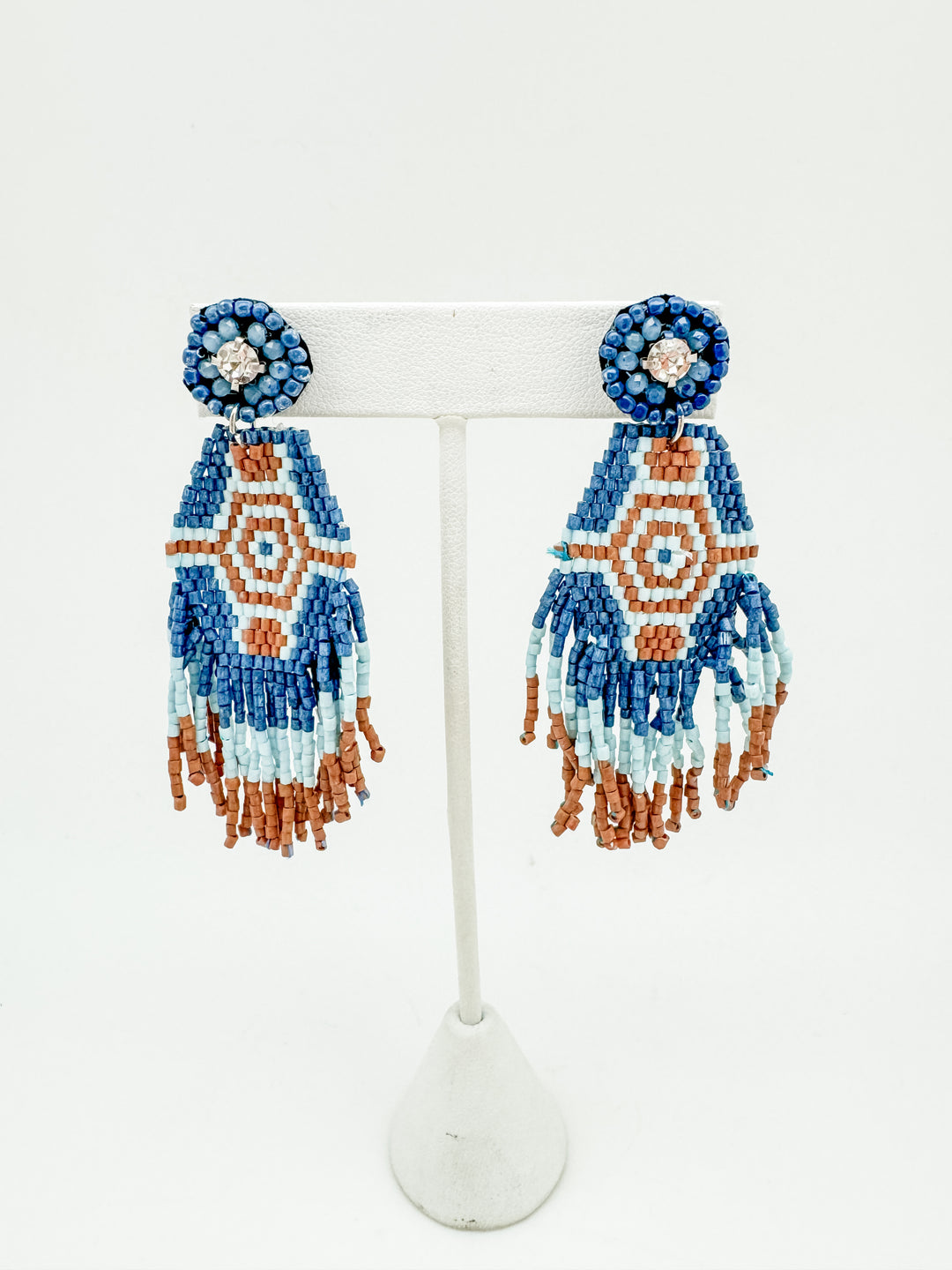 Blue Beaded Fringe Earring