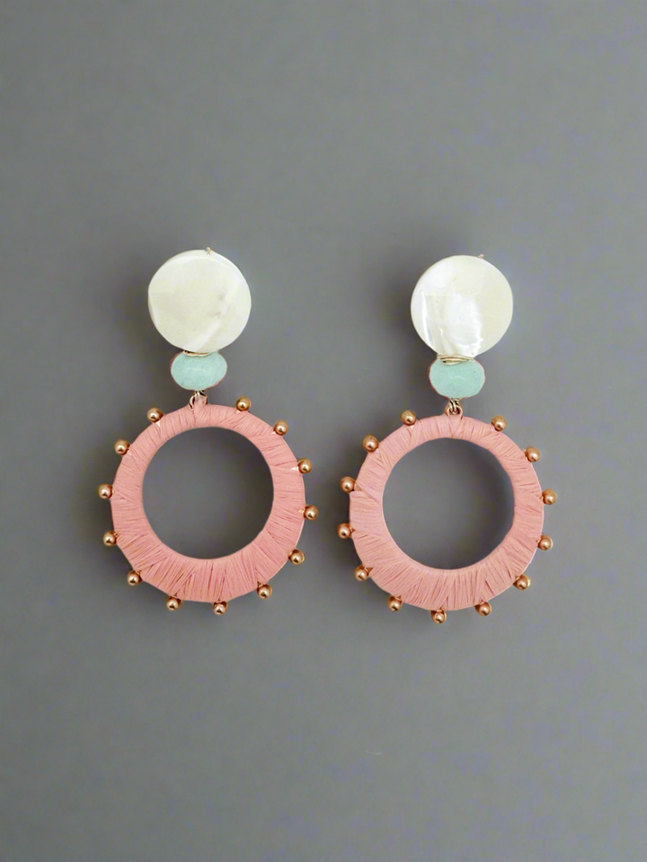 Pink Raffia Wrapped Earring