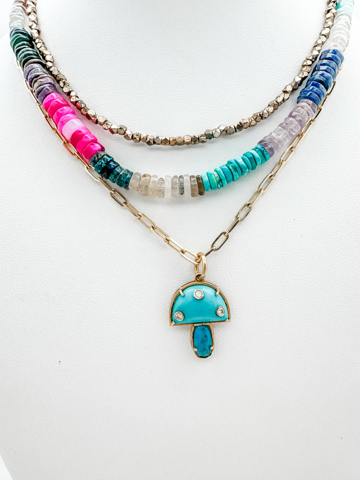 Turquoise and Diamond Mushroom Pendant