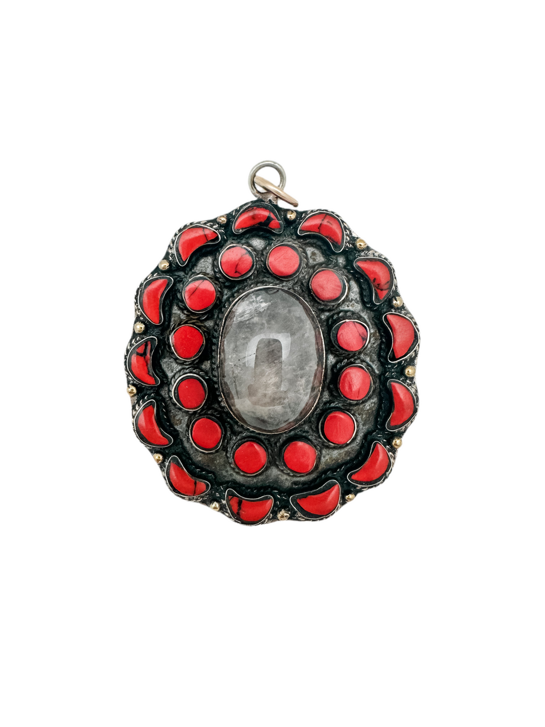 Coral and Amethyst Flower Pendant