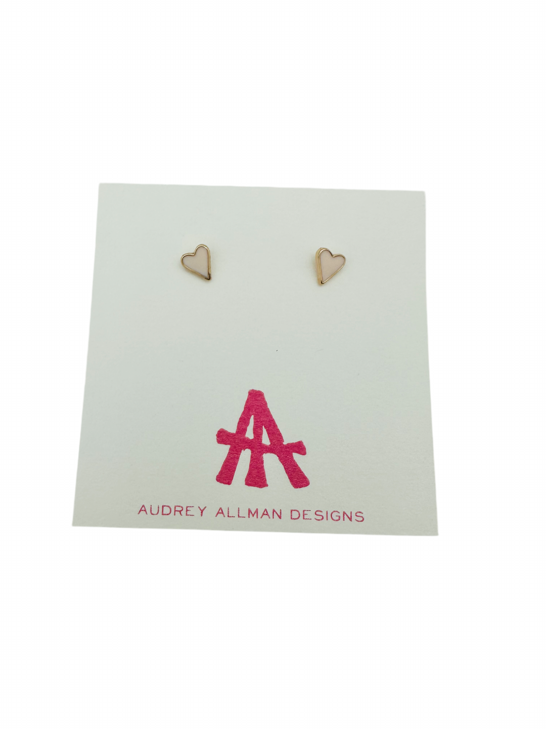 Light Pink Enamel Heart Stud Earrings