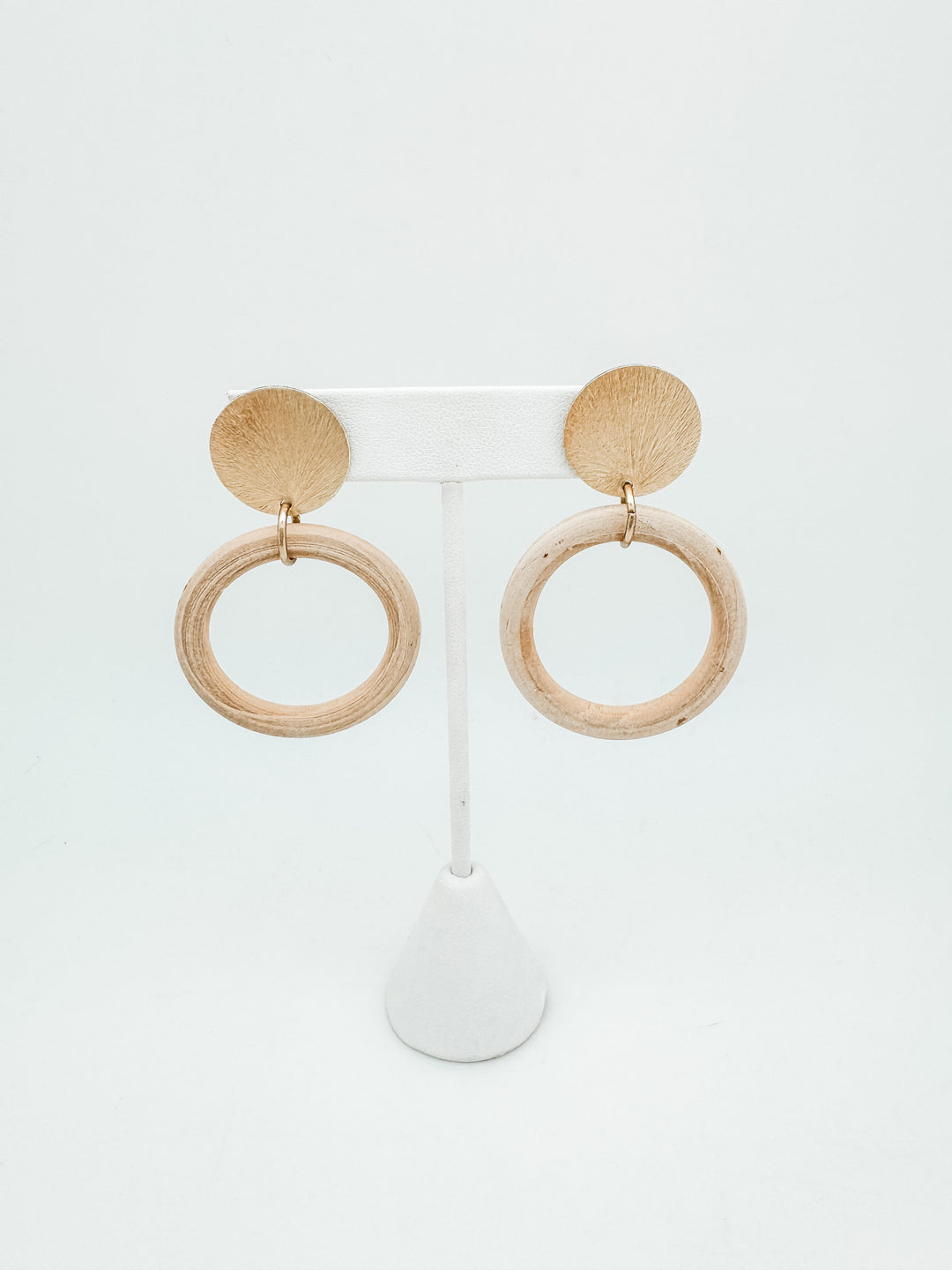 Brushed Gold and Wood Earring
