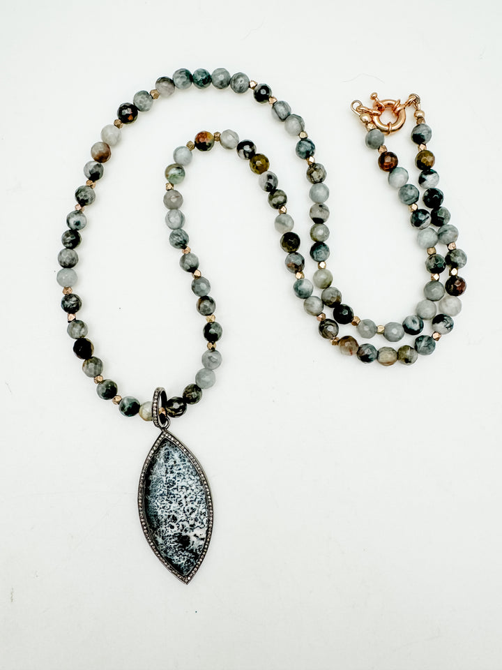 Snow Opal Pave Diamond Pendant