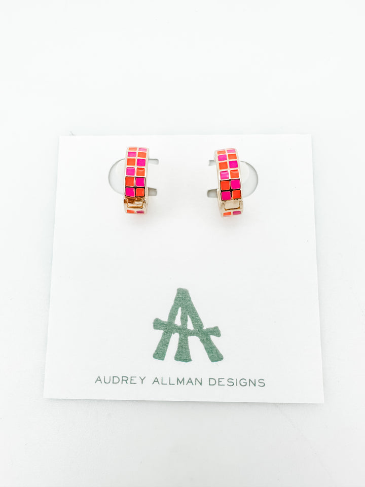 Checker Enamel Hoop Earring