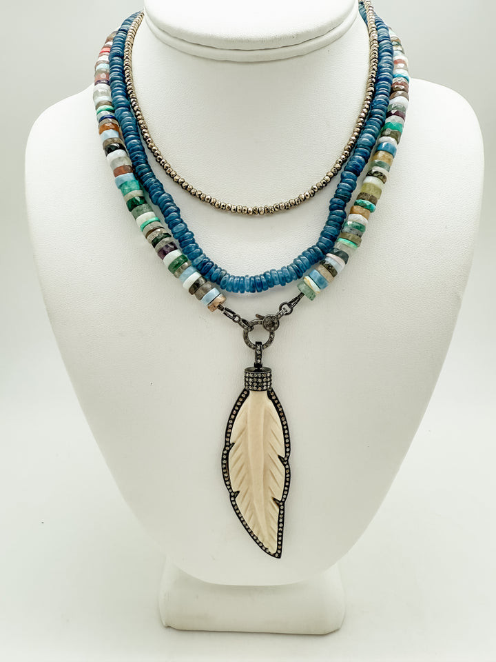 Bone Feather and Diamond Pendant