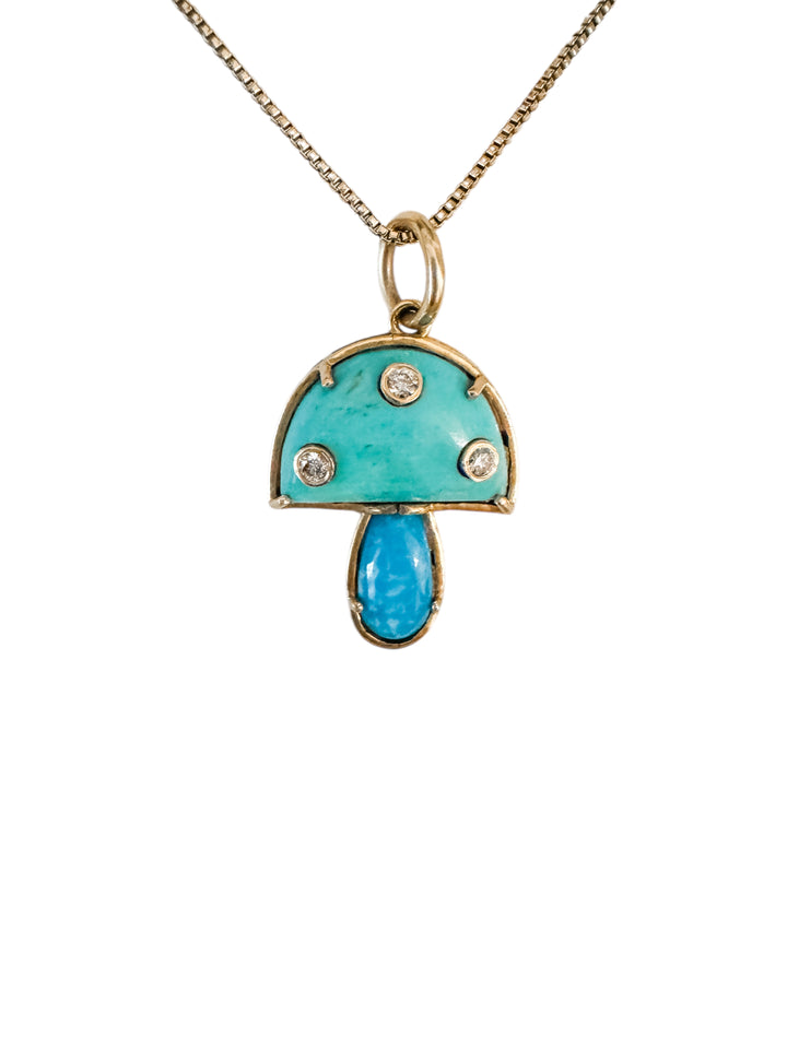 Turquoise and Diamond Mushroom Pendant