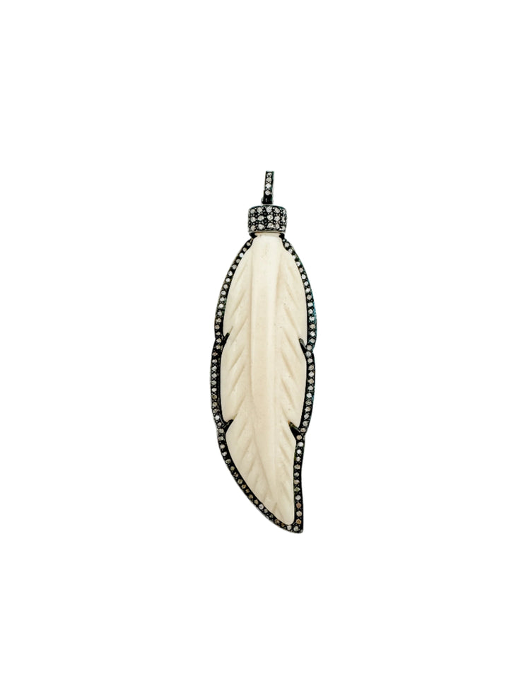 Bone Feather and Diamond Pendant