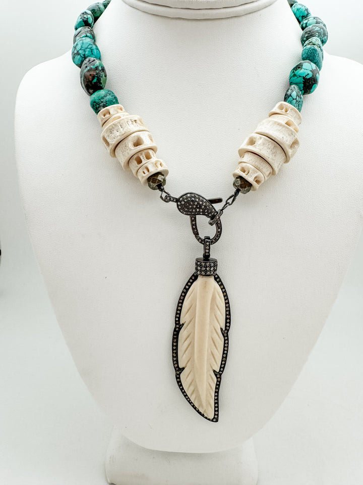 Bone Feather and Diamond Pendant
