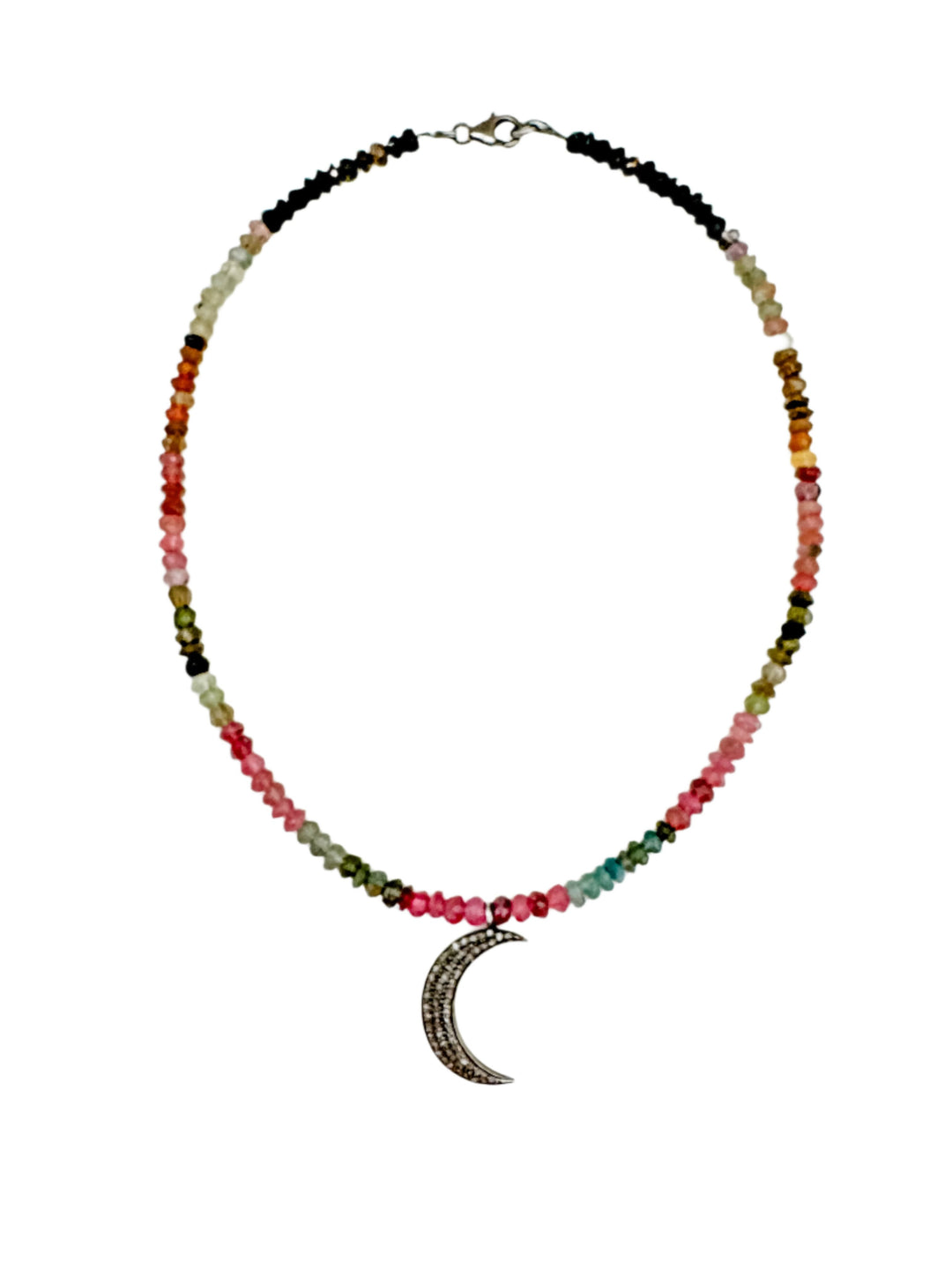 Tourmaline and Pave Diamond Moon Necklace