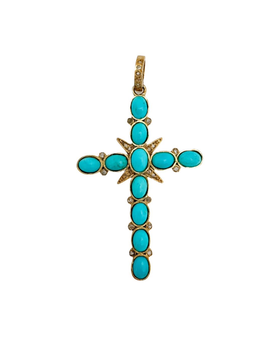 Turquoise and Pave Diamond Cross Pendant