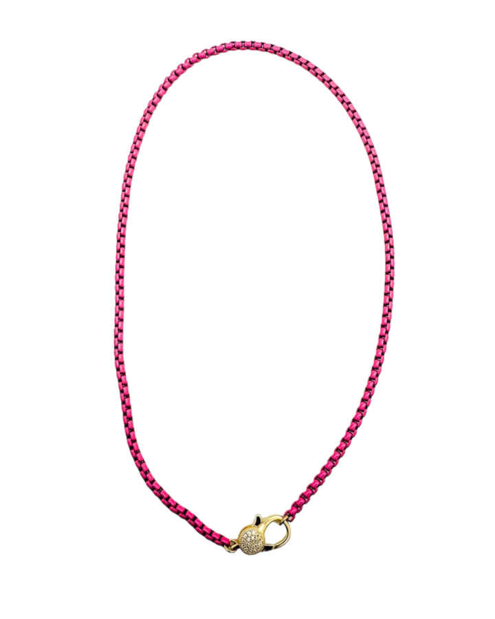Coated Chain Necklace with Pave Clasp