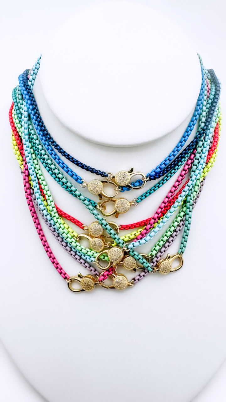 Coated Chain Necklace with Pave Clasp