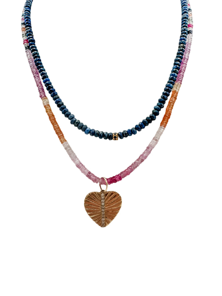 saphhire necklace layered with a lapis and sapphire necklace