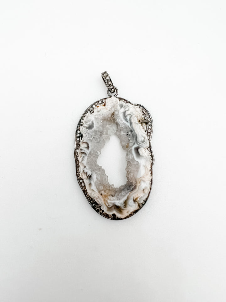 Agate Druzy and Diamond Slice Pendant