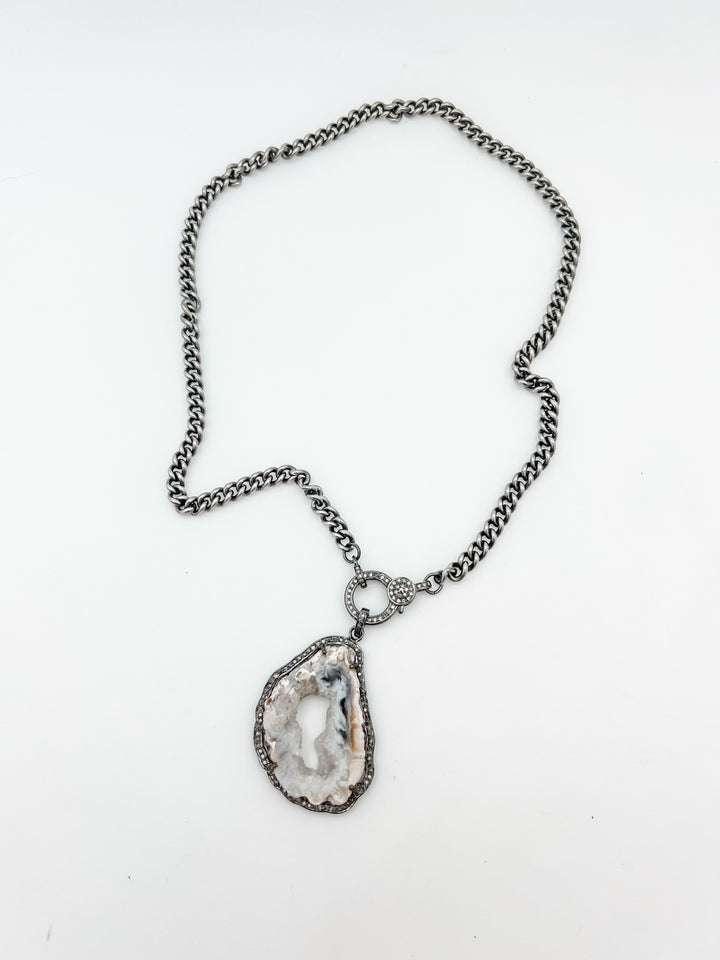 Agate Druzy and Diamond Slice Pendant