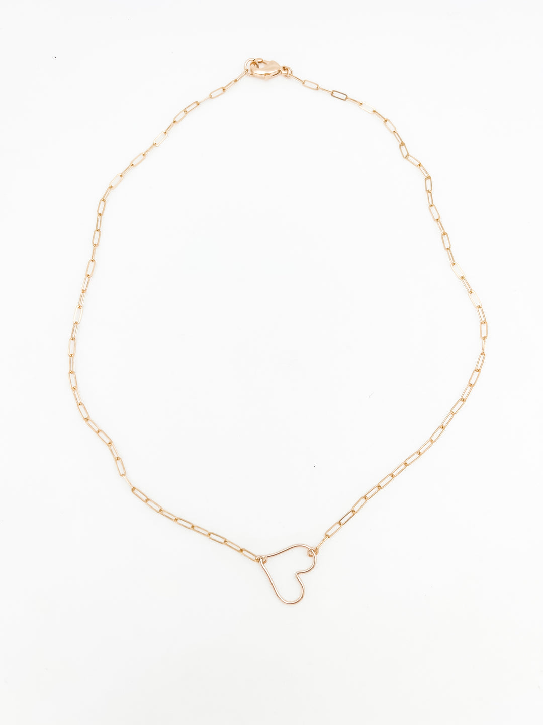 Gold Heart Pendant Paperclip Chain Necklace 