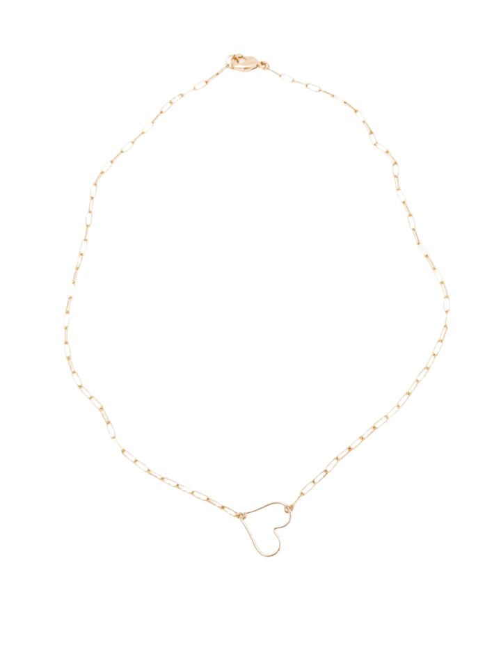 Gold Heart Pendant Paperclip Chain Necklace