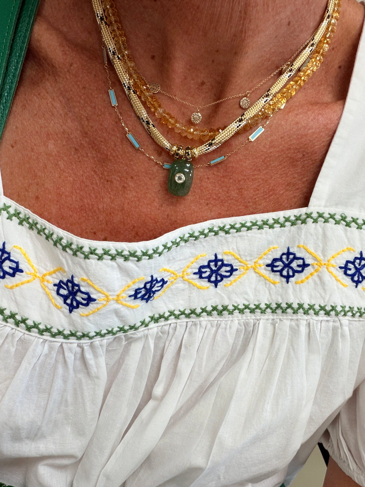Green Aventurine Charm on Tan Cord