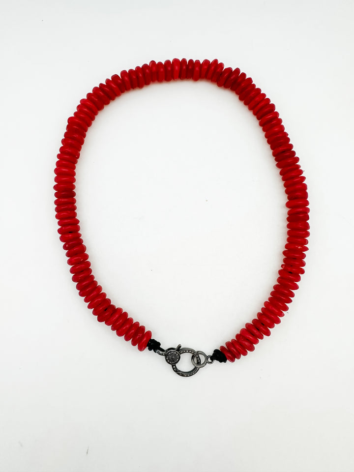 Red Trade Beads with Pave Diamond Clasp