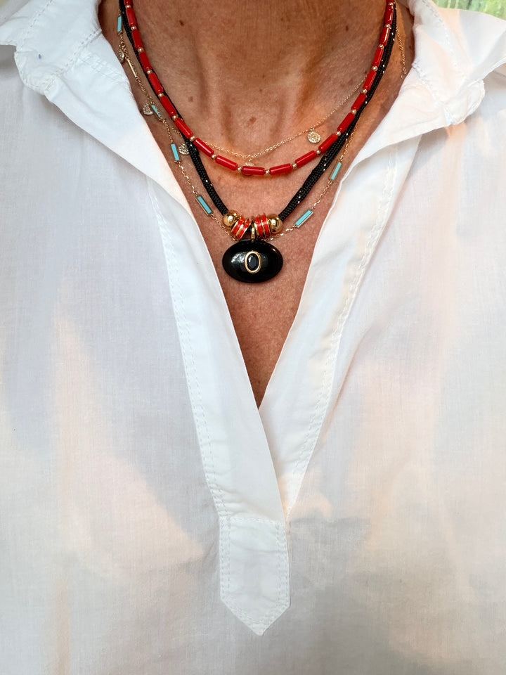 Black onyx Charm on Black Cord Necklace