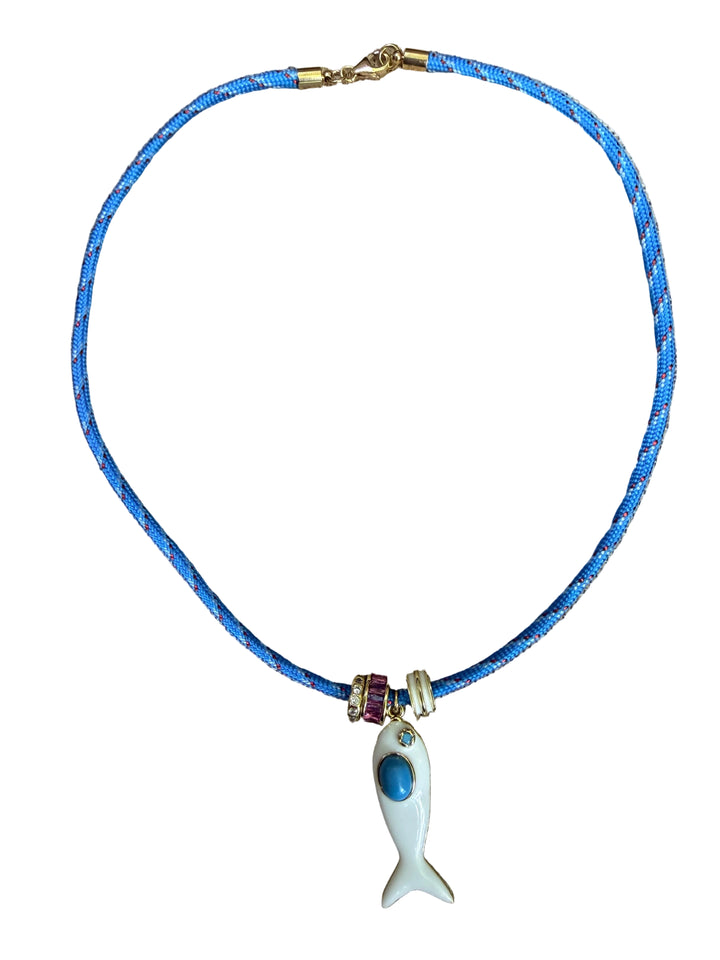 White Fish and Blue Para Cord Necklace