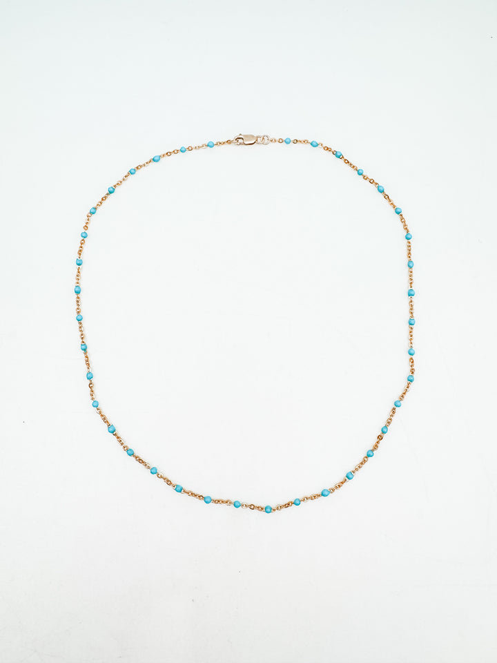Turquoise Enamel Beaded Chain Necklace