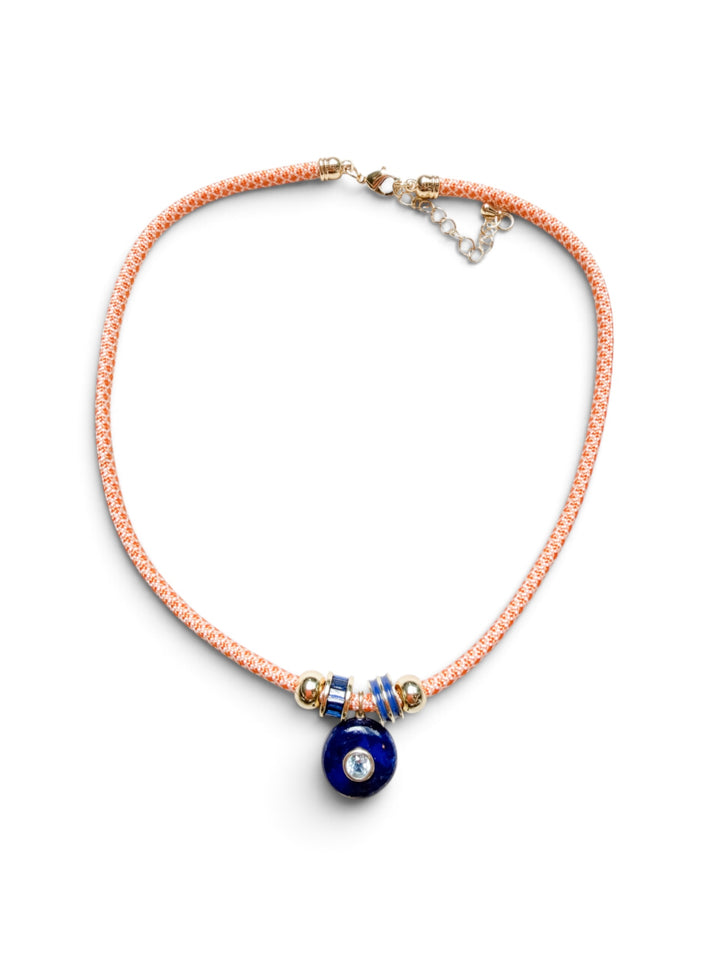 Lapis Charm on Orange Cord Necklace