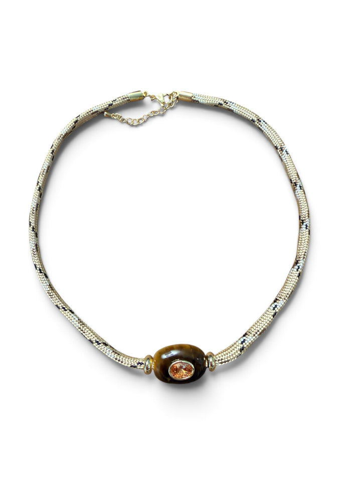 Tigers Eye Bead on Tan Cord Necklace