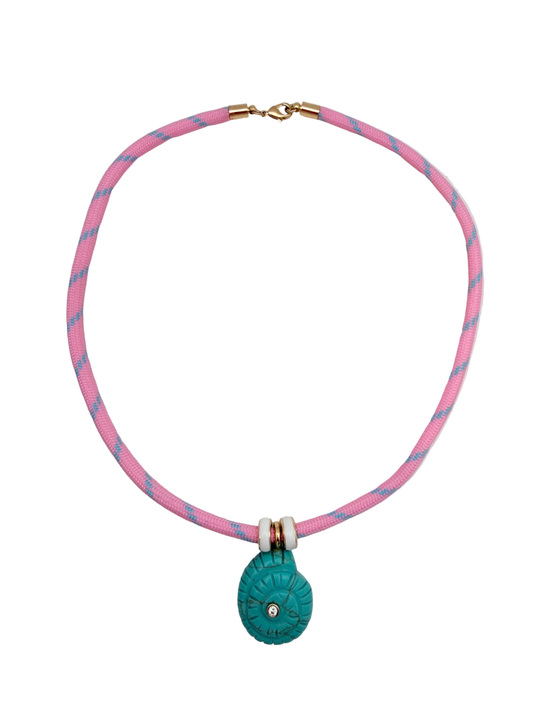 Turquoise Howlite Spiral Shell on Pink Cord Necklace