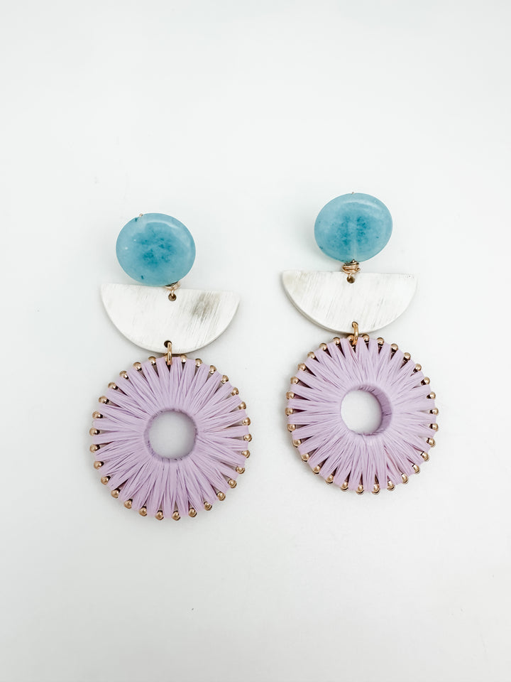 Chase Lavender Raffia Wrapped and Horn Earrings