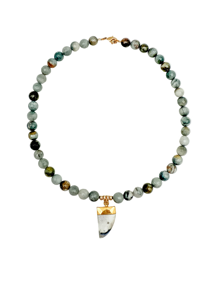 Gray Jasper and Snowy opal Necklace