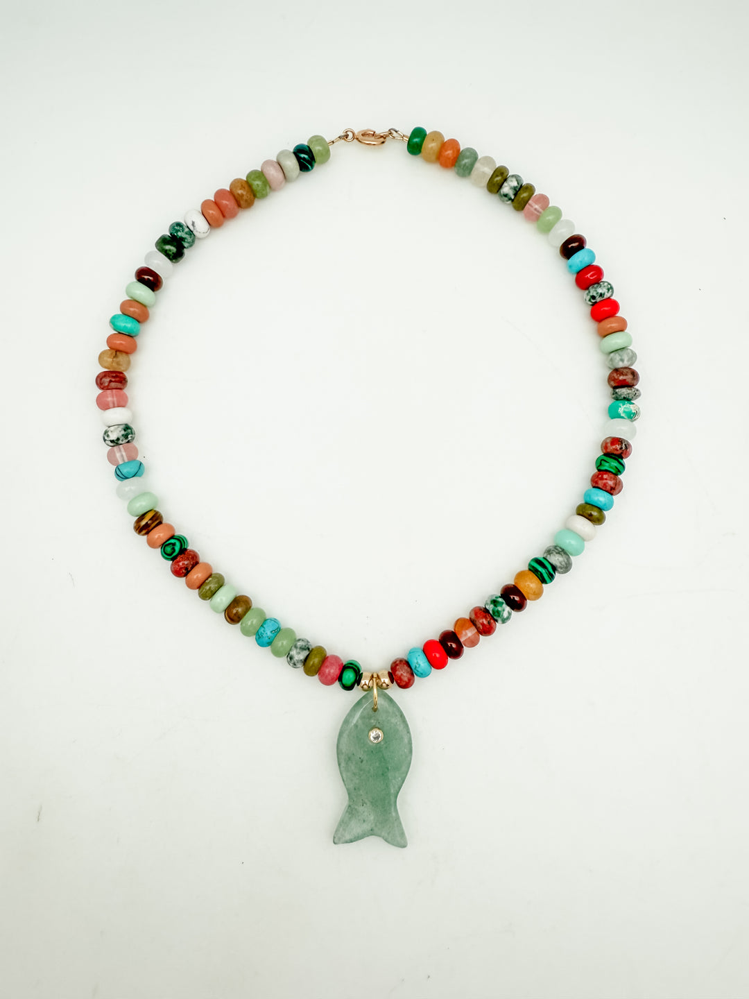 Mixed Gemstone Necklace with Fish Pendant