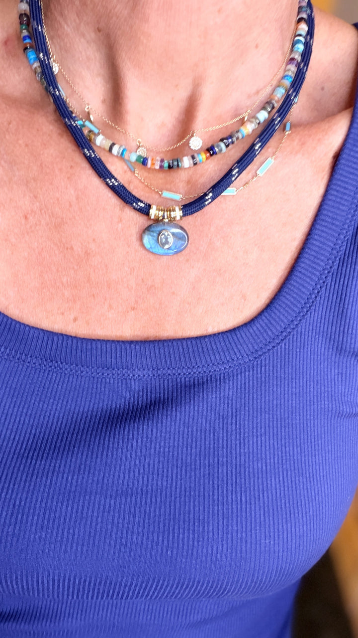 Labradorite Charm on Navy Cord Necklace