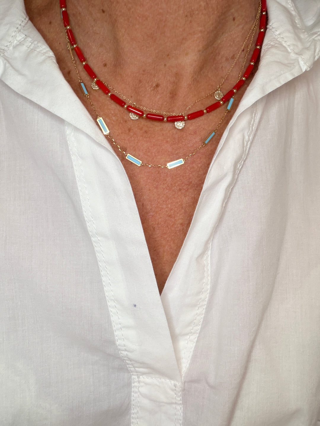 Bamboo Coral and Gold Bead Layer Necklace